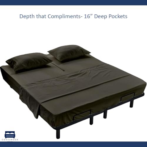 4 Piece Flex Head King Sheet Set 34" Top, 100% Egyptian Cotton, Dark Grey - Image 5