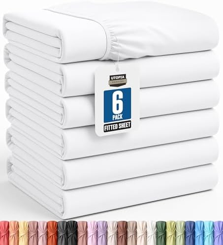 Pack of 6 King Fitted Sheet, Fits Up to 15 Inch Deep Pocket by UTOPIABEDDING
