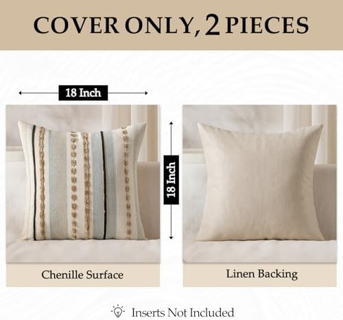 ANRODUO Boho Decorative Pillow Covers 20x20 Light Blue Stripe Pack of 2 - Image 4