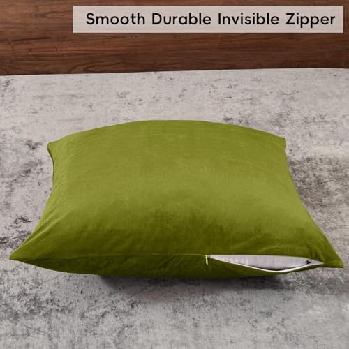 PHF Velvet Euro Shams 26" x 26", Olive Green, No Insert, 2 Pack - Image 4