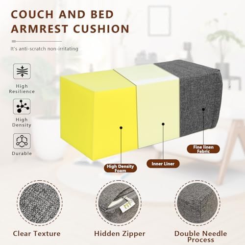 2 Pack Couch Arm Rest Pillow, High Density Foam Armrest Cushion, Removable & - Image 3