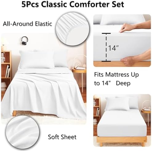 CozyLux Twin XL Comforter Set 68"x88" White - Image 5