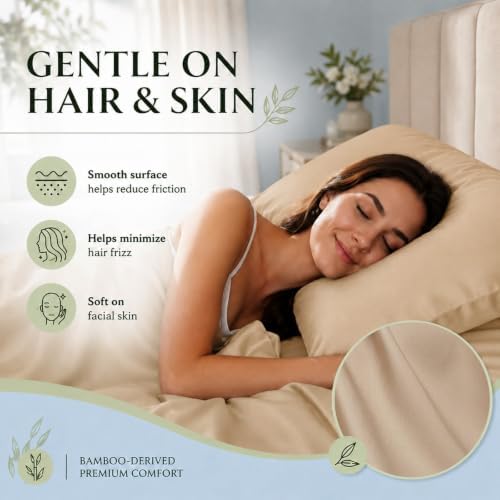 Pillow Cases Set, 100% Rayon from Bamboo, Queen 20"x30" Beige - Image 5