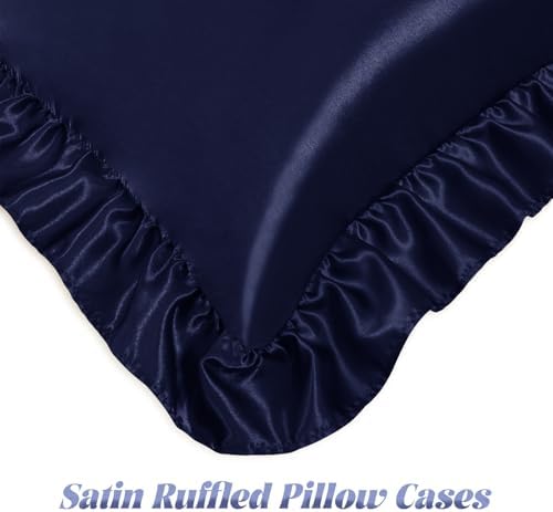Homiest Navy Blue Ruffle Satin Body Pillow Cover - Image 5