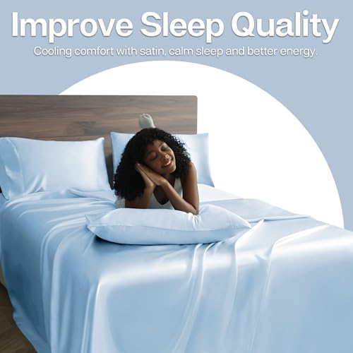 MR&HM Satin Pillowcase 2 Pack, Standard Size 20"x26", Light Blue - Image 4