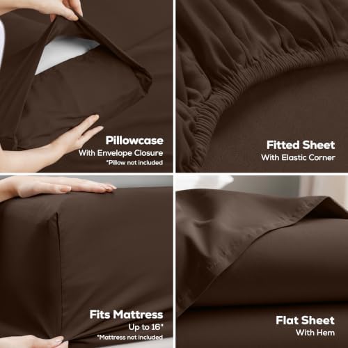 Full Sheets Set, 4 Pieces 16" Deep Pocket Hotel Luxury Bed Sheets - Image 3