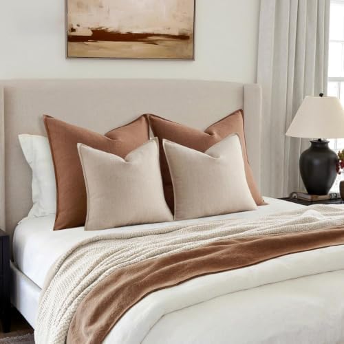 MIULEE Thick Textured Euro Sham Throw Pillow Covers 26x26 in Oatmeal Linen - Image 4