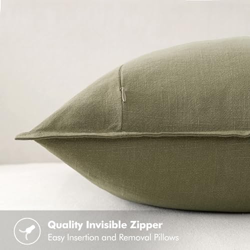 MIULEE Decorative Linen Lumbar Pillow Covers 12x20 Inch Light Olive Green - Image 3
