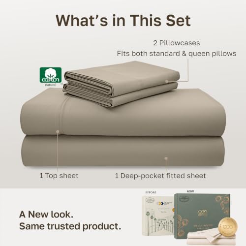California Design Den 600 Thread Count Queen Size Sheet Set, Cool Taupe - Image 3