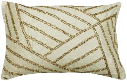 The HomeCentric Ivory Pack of 2, Silk Wooden Beads Lumbar Pillow Covers by TheHomeCentric
