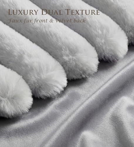 Set of 2 Decorative Throw Pillow Covers 20x20 Faux Fur Light Gray - Image 2