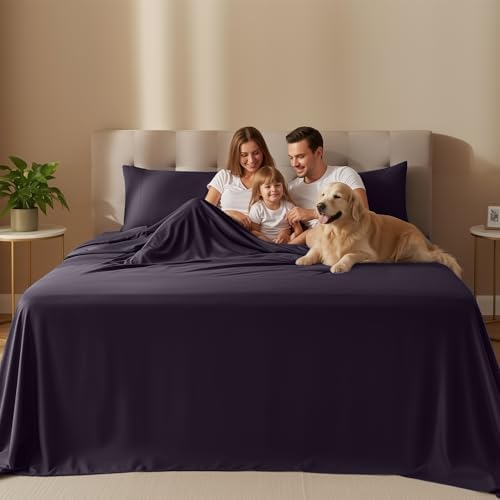 Twin Sheets Set, 3 Pieces 16" Deep Pocket Hotel Luxury Sheets, Dark Purple - Image 2