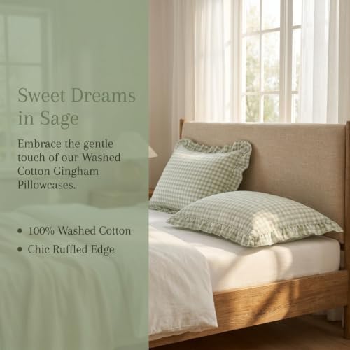 Mywinlle Muted Sage Green Checkered Plaid Pillow Shams - Image 4