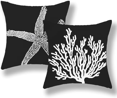 Coastal Pillow Covers 20x20 Set of 2 Black Starfish Throw Pillows Nautical by GOLIANDA