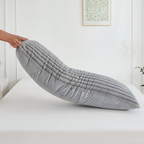 Full Body Pillow with Fluffy Stripe Faux Fur Removable Cover, Long Bed Pillow - Image 5