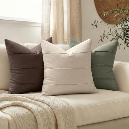 MIULEE Decorative Linen Throw Pillow Covers 20x20 Natural Beige Striped - Image 2