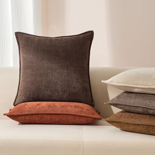 Allorry Throw Pillow Covers 26x26 Brown Chenille Solid Home DecorSY014B26 - Image 4