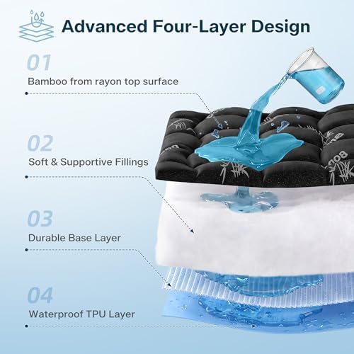 Waterproof Queen Size Mattress Topper Viscose Derived from Bamboo, Extra Thick - Image 3