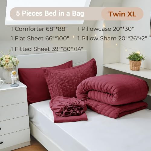 MUXHOMO 5 Pieces Twin XL Comforter Set, Seersucker Bed in a Bag Twin XL Size - Image 4