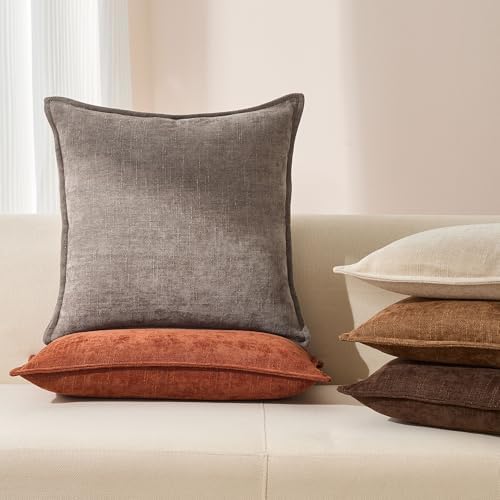 Allorry Throw Pillow Covers 24x24 Grey Chenille Solid Home DecorSY014A24 - Image 4