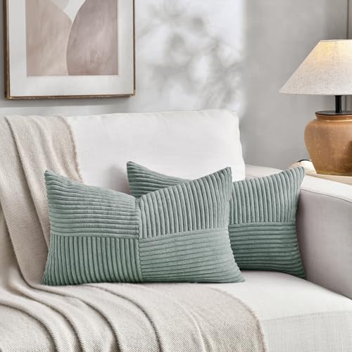 Fancy Homi 2 Packs Grey Blue Lumbar Decorative Throw Pillow Covers 12x20 Inch - Image 5