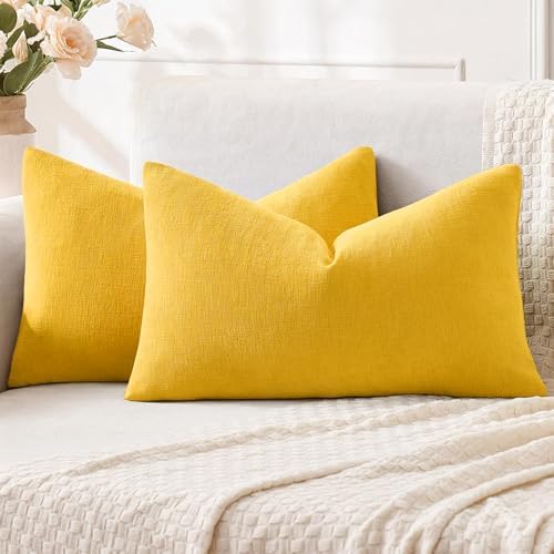 MIULEE Yellow Chenille Couch Lumbar Throw Pillow Covers by MIULEE