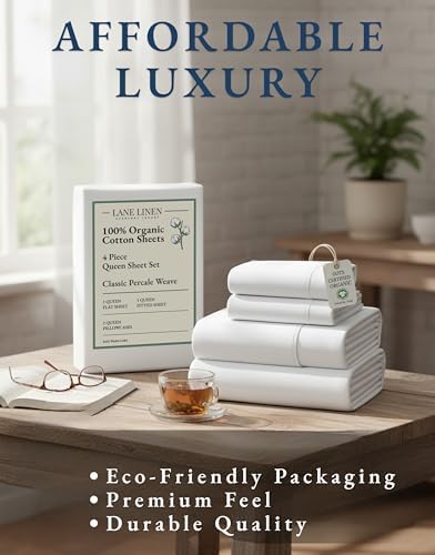 LANE LINEN Queen Sheets 100% Organic Cotton 4pc Percale Cooling - Image 7