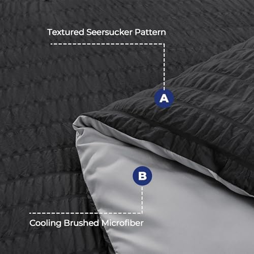 HYMOKEGE Black/Light Grey Full Size Comforter Sets Seersucker 7 Pieces - Image 4
