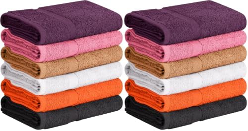 Towel and Linen Mart 100% Cotton 12 Pack Bath Towel Set, Quick Dry, Super Absorbent, Light Weight, Soft, (27 x 54 Pack of 6) (27 x 54 12 Pack, Plum, Pink, Beige, Grey, White, Peach) by T+%26+L+Towel+and+Linen+Mart