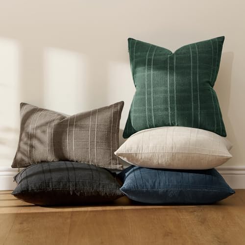 MIULEE Linen Plaid Pillow Covers Christmas Decorative Euro 24x24 Dark Green - Image 7
