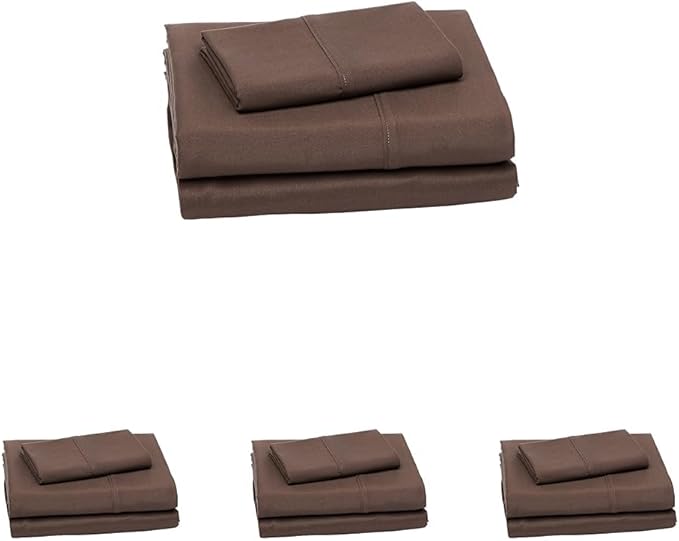 Amazon Basics Lightweight Super Soft Easy Care Microfiber 3-Piece Bed Sheet Set with 14-Inch Deep Pockets, Twin XL, Solid, Chocolate (Pack of 4)