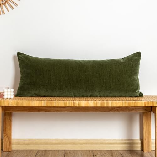 JoraLion Chenille Lumbar Pillow Covers 14x36 inch Moss Green - Image 2