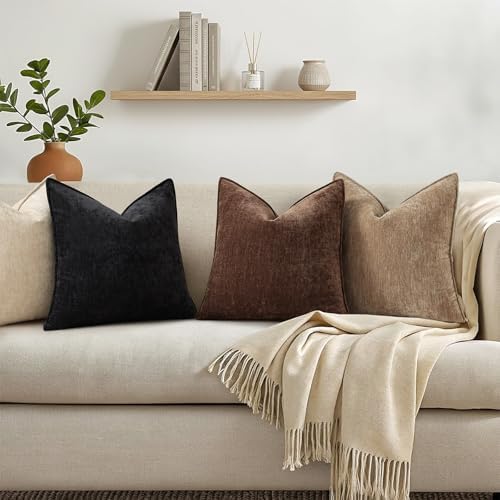 decorUhome Chenille Brown Velvet Throw Pillow Covers 16x16 Set of 2 - Image 4