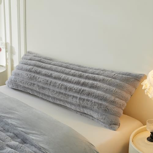 MEGO Body Pillow Cover 20x54, Fluffy Wide Ribbed Faux Rabbit Fur by MEGO