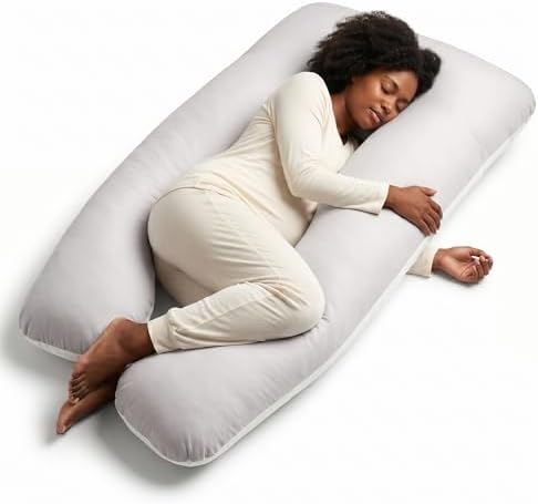 U Shaped Pregnancy Pillow Soft Reversible 55 in White Gray by OlenaCasa