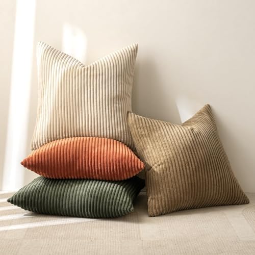 MIULEE Fall Corduroy Decorative Throw Pillow Covers Rust-Olive Green 20x20 - Image 7