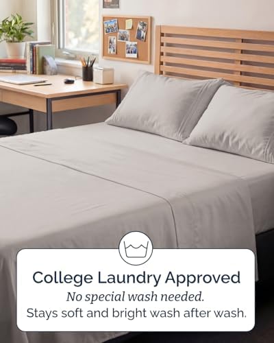 Full XL Sheets - 4 Piece Full XL Sheet Set - Cool & Breathable - Light Grey - Image 6