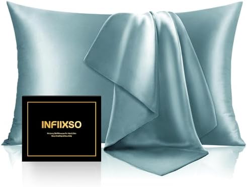 INFIIXSO Silk Pillow Cases King Size Set of 2, Hidden Zipper, Haze Blue by INFIIXSO