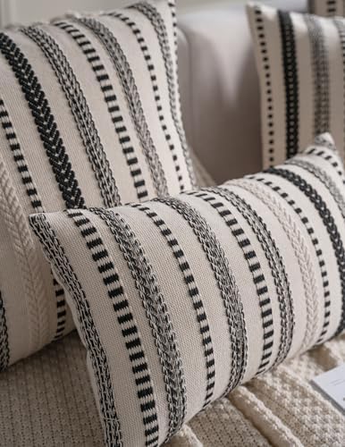 Cethom Black Boho Throw Pillow Covers 12x20 Inch Set of 2, Stripe Textured - Image 4