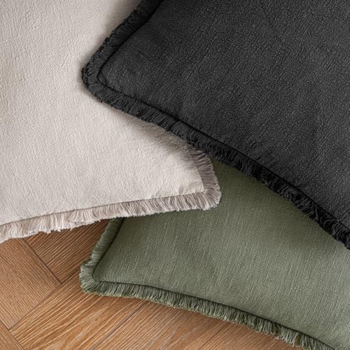 MIULEE Boho Linen Fringe Decorative Euro Throw Pillow Covers Black 24x24 - Image 4