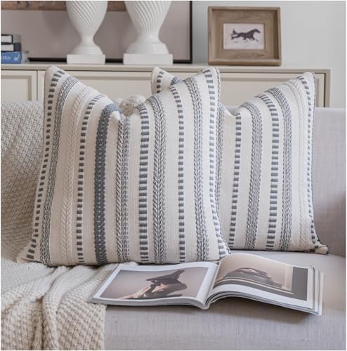 Cethom Grey Boho Throw Pillow Covers 18x18 Inch Set of 2, Stripe Textured by Cethom