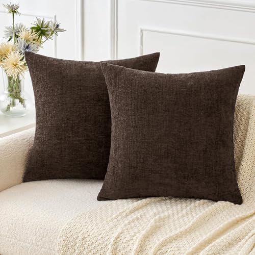 MIULEE Chenille Fall Euro Pillow Covers Chocolate Brown 22x22 Pack of 2 by MIULEE