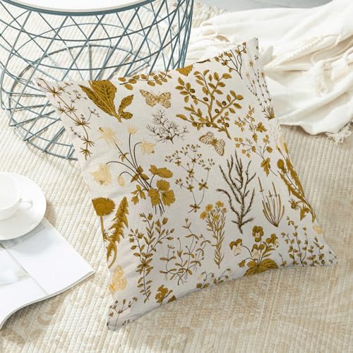 AEIOAE Summer Pillow Covers 18x18 Inch Set of 2, Mustard Yellow Wild Flower - Image 4