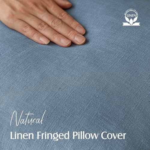Foindtower Decorative Linen Fringe Throw Pillow Covers 22×22 Misty Blue - Image 2