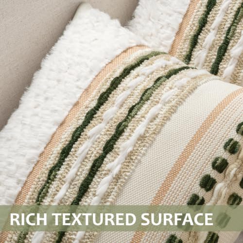 ANRODUO Boho Decorative Throw Pillow Covers Plush Green 18x18 Pack of 2 - Image 4