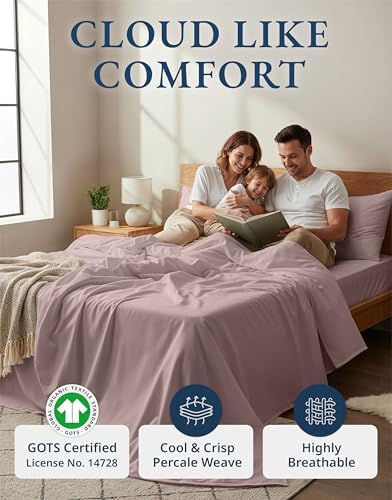 LANE LINEN Queen Sheet Set 100% Organic Cotton Soft 4pc Percale - Image 2
