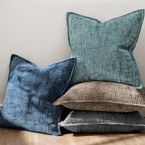 MIULEE Slubby Textured Decorative Euro Throw Pillow Covers Navy Blue 22x22 - Image 3