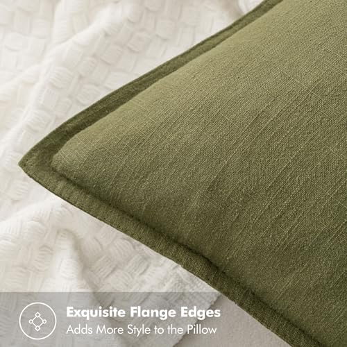 MIULEE Olive Green Boho Linen Pillow Covers 20x20 Inch Pack of 4 - Image 3