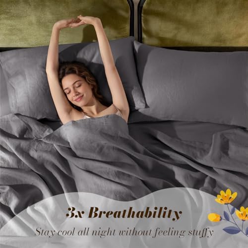SONORO KATE 100% French Linen Twin XL Size Sheets Set, Natural Flax Bedding - Image 3