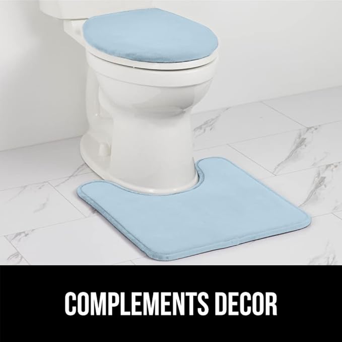 GORILLA GRIP Thick Memory Foam Bathroom Toilet Lid Seat Cover, Soft Velvet Topside, Machine Wash, Plush Cushioned Covers Fits Most Size Lids, Decorative Bath Room Accessories, 19.5x18.5, Light Blue